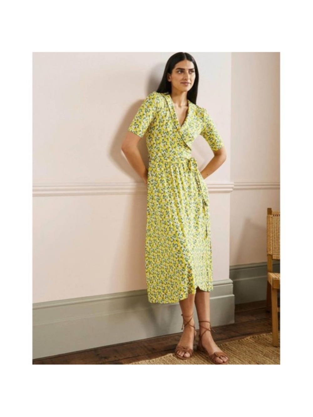 Boden Lavinia white lemon vine wrap midi dress - Picture 15 of 15